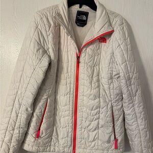 The North Face Women's White Quilted Jacket with Pinkish/orange Trim